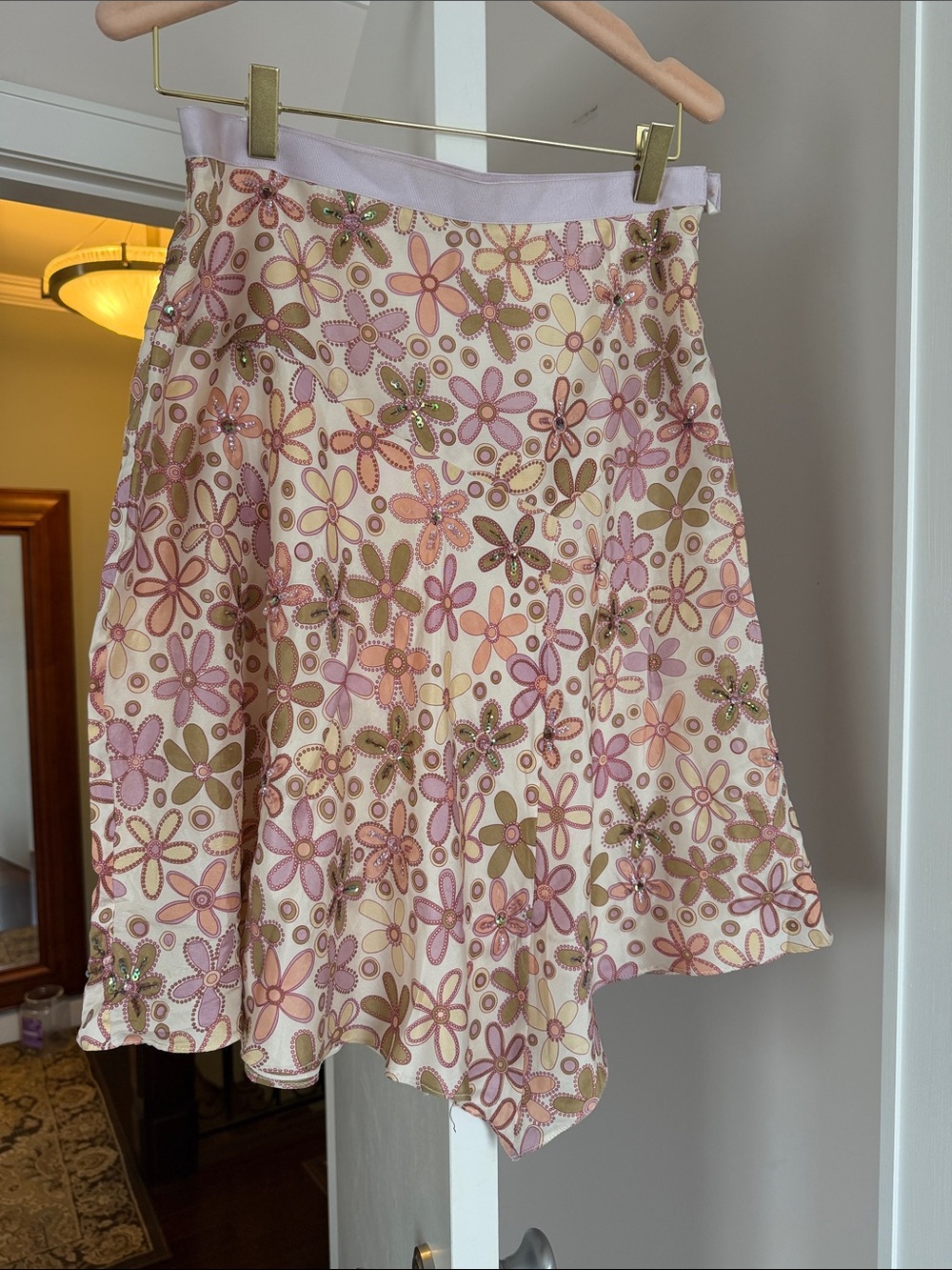 Phoebe silk Pink & Cream Floral Circle embroidered Skirt size 6